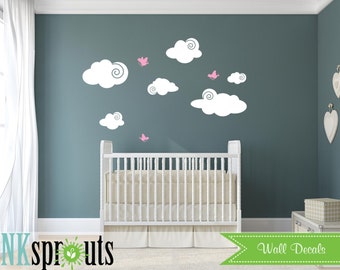 Cute Clouds with birds, Cloud decal, Sunshine, you are my sinshine, Nursery decals, Baby Decals, Rain, Gray Skys
