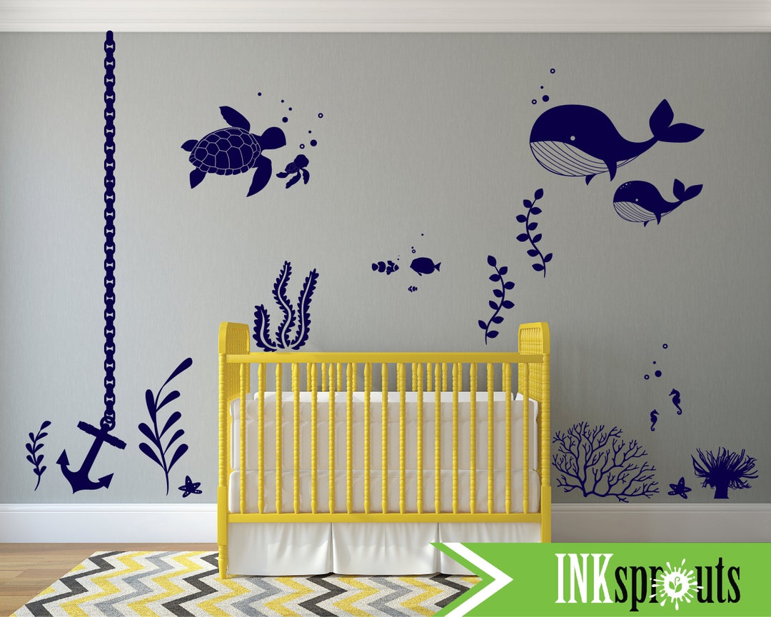 Under the Sea Room Decal 06, Ocean Theme Room, Whale Decal, Nursery