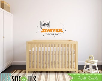 Star Wars Inspired Name Decal, Stars, The force is strong, Starwars, tie fighter, Outerspace, Modern Nursery, Nursery decals, Baby Decals,