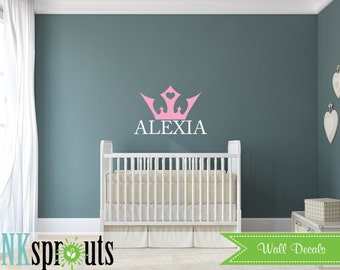 Princess Decal, Name with crown decal, Girls room, Babys Name,Classic, Simple, Modern Nursery, Nursery decals, Baby Decals,
