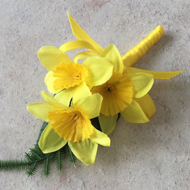 Artificial Daffodil Silk Flowers With Satin Stem & Bow Bridal Etsy
