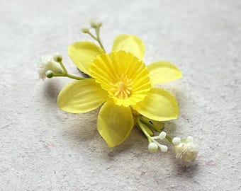 Daffodil Artificial Silk Flower Gypsophila Childs Clip - Welsh Hair Accessories
