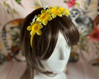 Daffodil Artificial Silk Flower Hair Accessory - Satin Band - Welsh Wedding