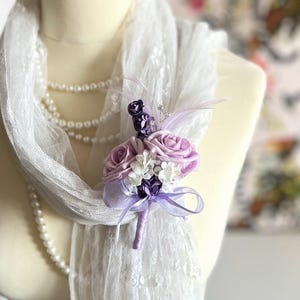 Pink Artificial Roses Lilac Feathers Silver Diamanté Ladies Wedding Corsage