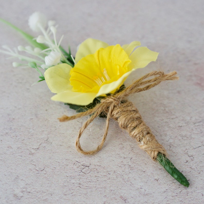 Artificial Daffodil Silk Flower With Twine Stem Buttonhole Etsy