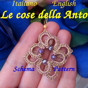 Italian tatting tutorial scheme for jewelry needle and earring shuttle. Tatting pattern instructions english earrings needle shuttle