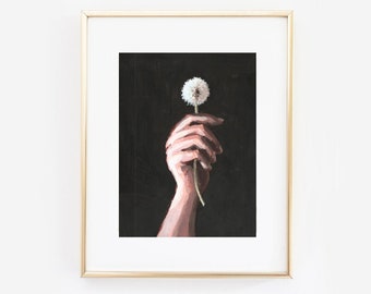 fine art print, dandelion painting, flower print, dandelion art, floral painting, marleenart, print from original, acrylic painting,