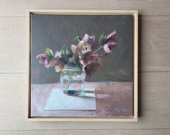 Original Ölgemälde, Stilllebengemälde, Gemälde auf Leinwand, 12x12 Leinwand, Blumengemälde, Originalstillleben, Marleenart, kleines Gemälde