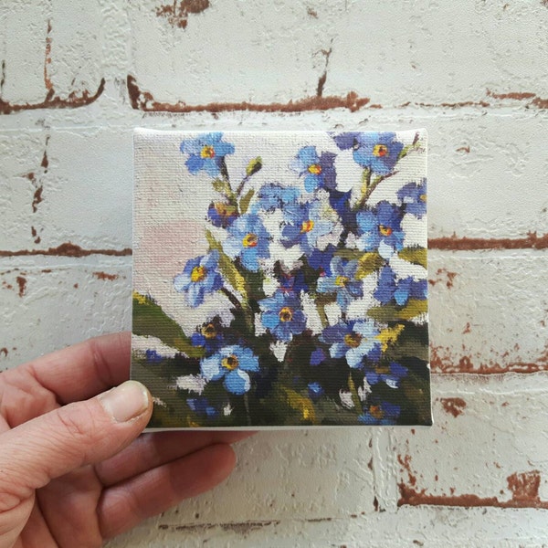 tiny canvas print, forget me not, print on canvas, artprint, small painting, tiny canvas, mini canvas 4x4 print, artprint