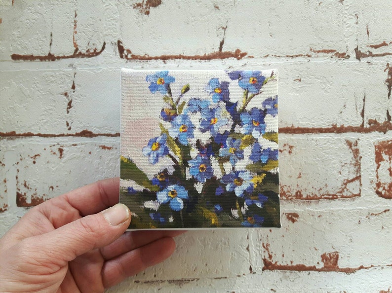 tiny canvas print, forget me not, print on canvas, artprint, small painting, tiny canvas, mini canvas 4x4 print, artprint image 1