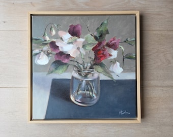 original oil painting, stilllife painting, painting on canvas, 12x12 canvas, flower painting, original stilllife, marleenart, small painting