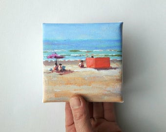 small canvas beach print, landscape painting , beach print, print on canvas, artprint, small painting, tiny canvas, mini canvas 4x4 print