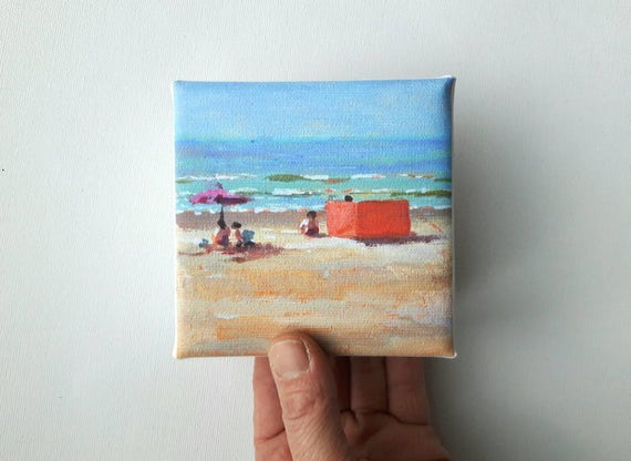 Small Canvas Beach Print, Landscape Painting , Beach Print, Print on Canvas,  Artprint, Small Painting, Tiny Canvas, Mini Canvas 4x4 Print 