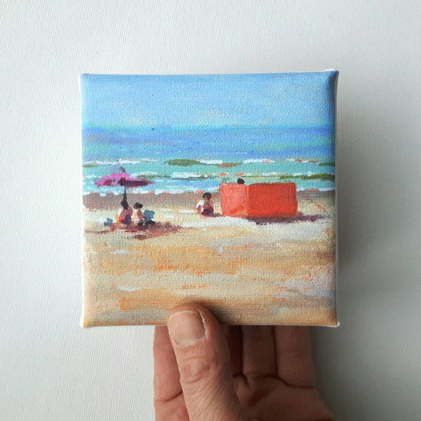 small canvas beach print, landscape painting , beach print, print on canvas, artprint, small painting, tiny canvas, mini canvas 4x4 print