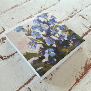 tiny canvas print, forget me not, print on canvas, artprint, small painting, tiny canvas, mini canvas 4x4 print, artprint image 2