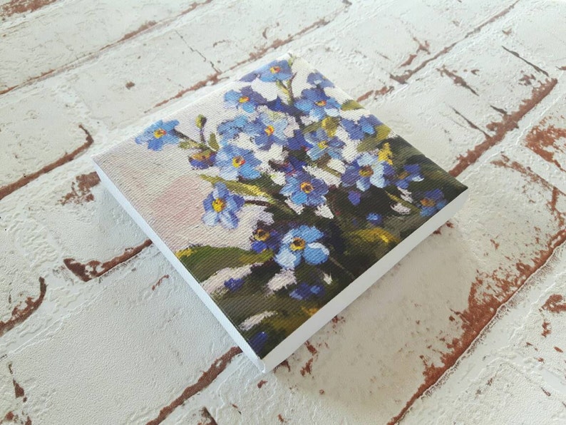 tiny canvas print, forget me not, print on canvas, artprint, small painting, tiny canvas, mini canvas 4x4 print, artprint image 2