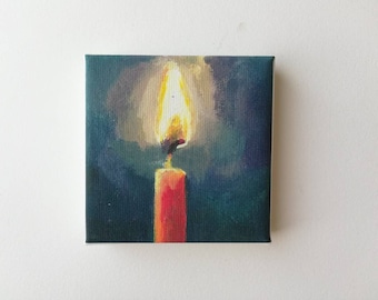 Flame, small canvas print, candle painting , christmas print, small print, flame print, small painting, tiny canvas, mini canvas, glicee
