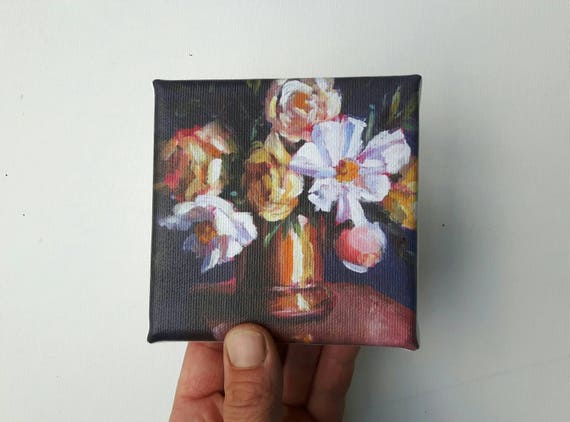 Small Canvas Print, Acrylic Painting , Flower Print, Stillife Print,  Bohemian Print, Small Painting, Tiny Canvas, Mini Canvas, 4x4 Print 