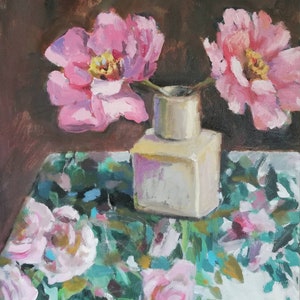 Garten Rosen, original Ölgemälde, Blumengemälde, rosa Blumen, 16 x 20 Malerei, Rosen Malerei, Öl auf Leinwand, Boho Kunst, Blumen