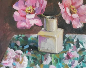 Garten Rosen, original Ölgemälde, Blumengemälde, rosa Blumen, 16 x 20 Malerei, Rosen Malerei, Öl auf Leinwand, Boho Kunst, Blumen