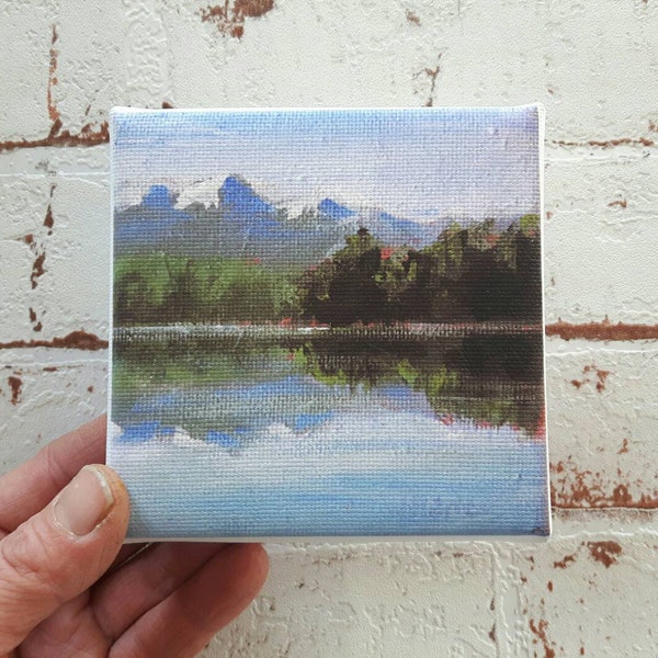 small canvas print, landscape painting , mountain print, print on canvas, artprint, small painting, tiny canvas, mini canvas 4x4 print