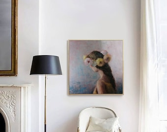 woman portrait, original painting, flowercrown, marleenart, original woman painting, large portrait, large painting