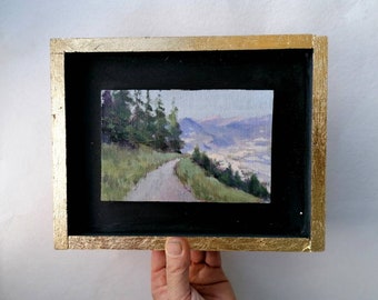 original landscape painting, framed oil painting, mini landscape, small painting, marleenart, gold frame, original oil painting