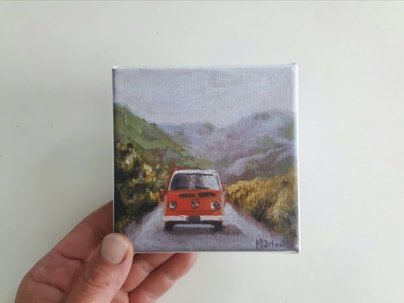 Small Vwbus Print, Camping Painting , Mountain Print, Print Canvas,  Landscape Artprint, Small Painting, Tiny Canvas, Mini Canvas 4x4 Print 