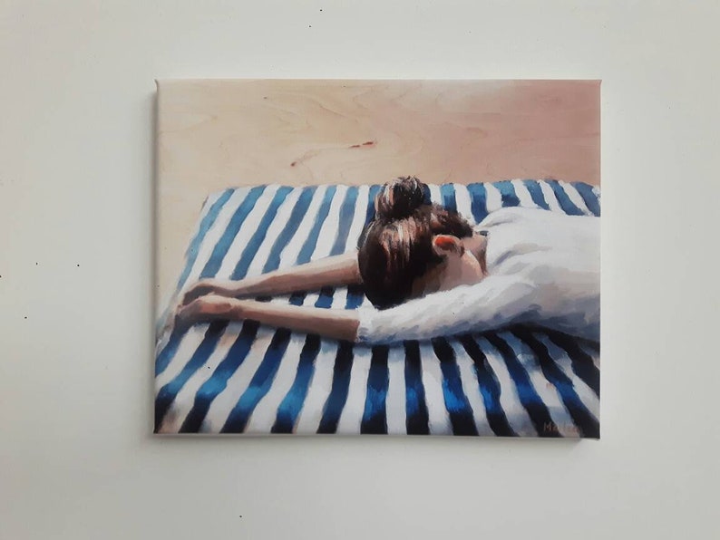 canvas painting 9x12 print sleeping woman glicee on canvas marleenart Woman print on canvas woman print woman painting canvas print