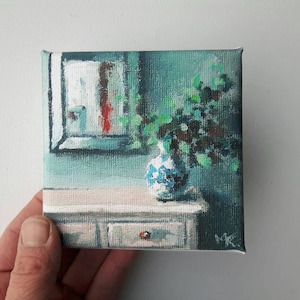 small canvas print, acrylic painting , flower print, stillife print, bohemian print, small painting, tiny canvas, mini canvas, 4x4 print