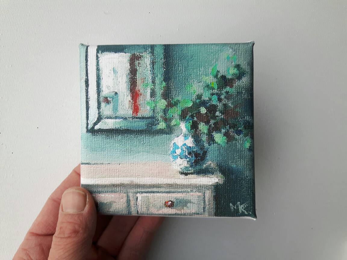 Small Canvas Print, Acrylic Painting , Flower Print, Stillife Print,  Bohemian Print, Small Painting, Tiny Canvas, Mini Canvas, 4x4 Print 