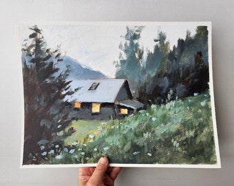 Original landscape painting, acrylics on paper, small painting, original acrylic, small paintings, 10x14 painting, small art, marleenart