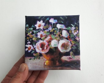 Small flower print, print on canvas, tiny painting, small canvas, print acrylic, floral painting, flower print, gift for her, glicee canvas