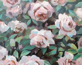 garden roses, original acrylic painting, floral painting, Pink flowers, 16x20 painting, roses painting, acrylics on canvas, boho art, rose