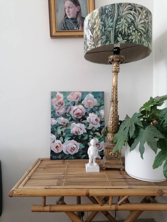 庭のバラ、オリジナルのアクリル画、花の絵画、ピンクの花、16x20の