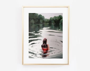 swimmer print, woman painting, swimming print, swimmer art, marleenart, print from original, acrylic painting,