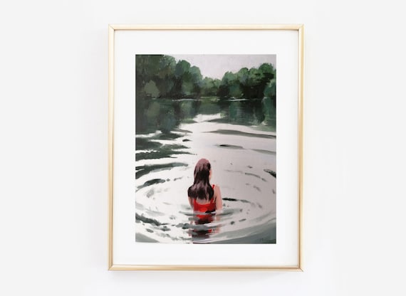 swimmer print, woman painting, swimming print, swimmer art, marleenart, print from original, acrylic painting,