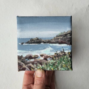 original acrylic painting, beach painting, sea painting, summer painting, small 4X4 painting, acrylics on canvas, small art image 1