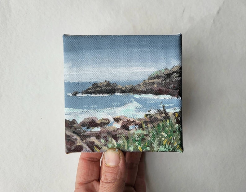 original acrylic painting, beach painting, sea painting, summer painting, small 4X4 painting, acrylics on canvas, small art image 1