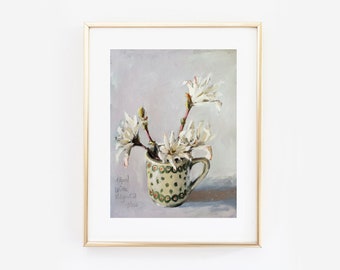 fine art print, glicee, magnolia painting, small canvas, flower print, contemporary art, floral painting, marleenart, acrylic painting,