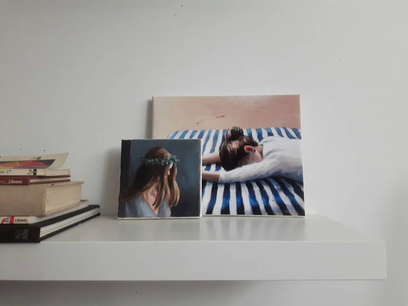 canvas painting 9x12 print sleeping woman glicee on canvas marleenart Woman print on canvas woman print woman painting canvas print