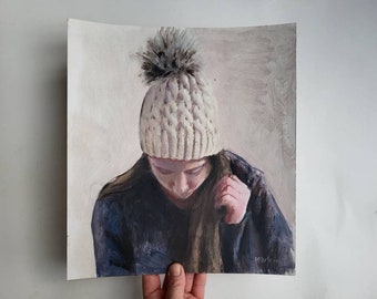 woman painting, original painting, small painting, oil painting, portrait painting, marleen art, painting on paper