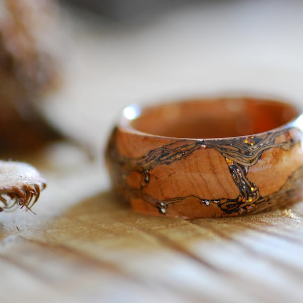Cork Wood Ring with Gold, Wider Band for Men, Natural Cork Wooden Ring, Eco Friendly Wedding band, Engagement Ring for Men