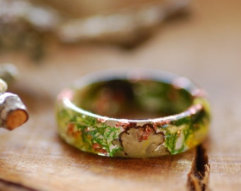 Magic Forest Ring with Moss and Lichen, Outdoor Resin Ring with copper flakes, Elf Ring, Moss Mountain Ring, Fairy Jewelry