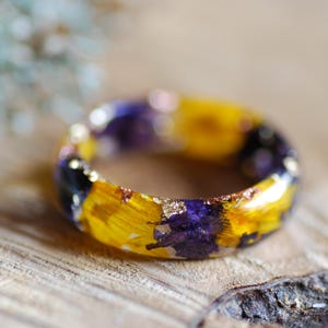 Birth Sunflower Ring, Purple Floral Ring, Resin Rings for Women, Sunflower Birth Month Ring, Pressed Flower Ring, Summer Perfect Gift