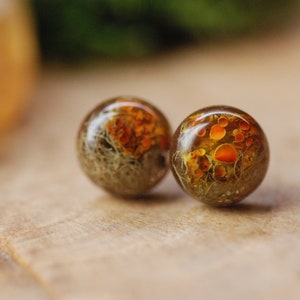 Oorknopjes bos korstmos, oorbellen boommos, cadeau natuurliefhebber, rustieke post oorbellen, bos hars oorbellen, cadeau voor haar