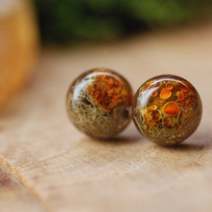 Forest Lichen Stud Earrings, Tree Moss Earrings, Nature Lover Gift, Rustic Post Earrings, Woodland Resin Earrings, Gift for Her