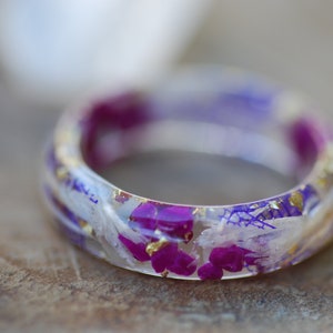 Sugilite Purple Ring, Gemstone Resin Ring, Pressed Flower Ring, Virgo Zodiac Ring, Handmade Birthday Gift, Jewelry for Women