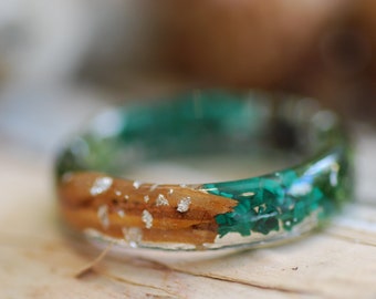 Forest ring with birch bark, Birch tree Ring, Malachite Ring, Engagement Rings for Men, Wood Ring, Men Gift, Forest Gift