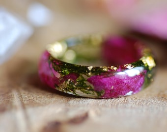 Thin Resin Ring With Pressed Pink Flowers and - Etsy